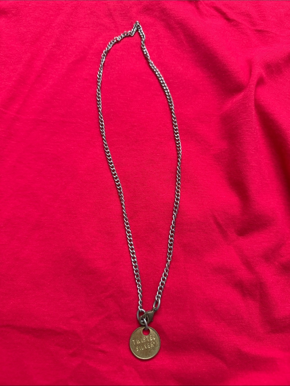 Twisted Silver Brass Disc Pendant Necklace in Gold-Tone